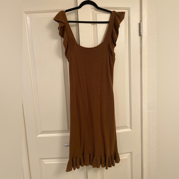 House of Harlow 1960 Brown Knit Ruffle Midi Dress - Picture 6 of 8